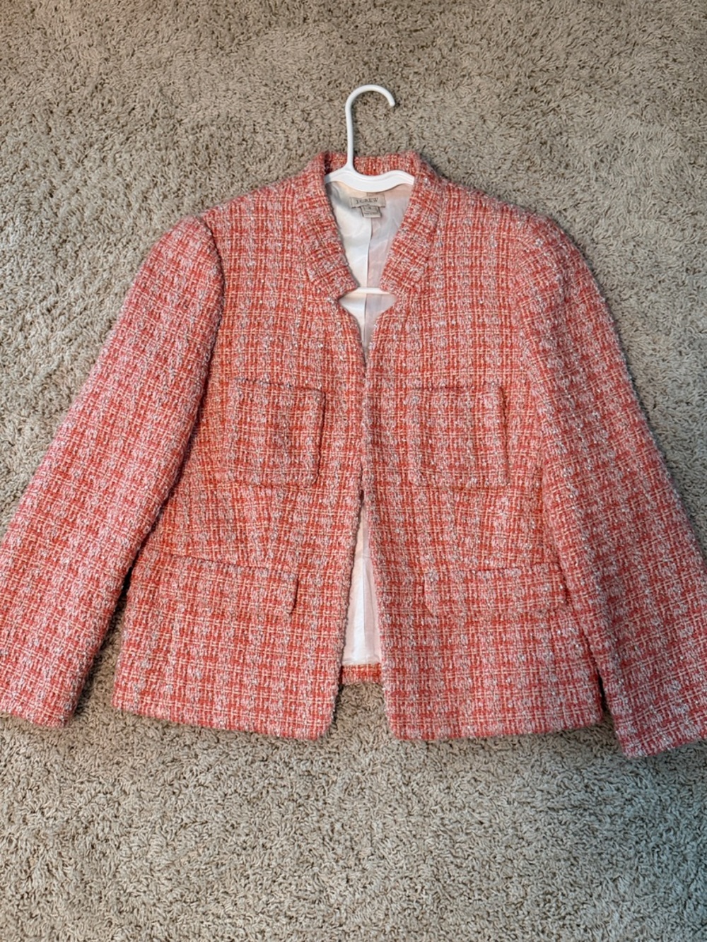 JCREW women’s Tweed Collarless Jacket - Pink Orange Blend